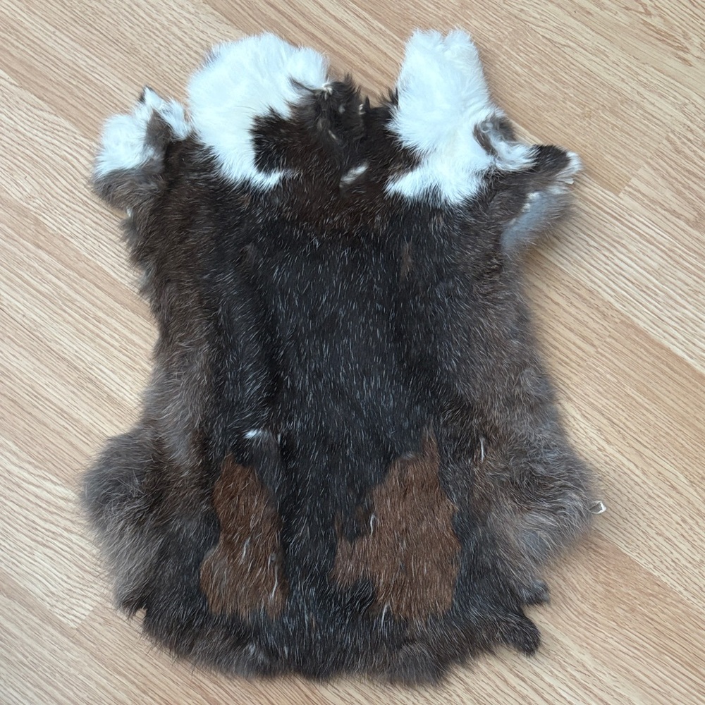 #A67 Brown White Rabbit Fur Pelt Craft Supply